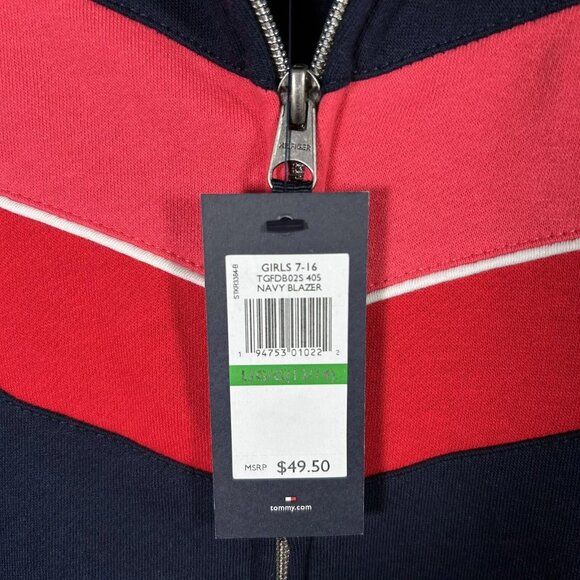 Tommy Hilfiger Youth Girl's Full Zip French Terry Sweater Sz L (14-16) Navy/Pink - Picture 4 of 9